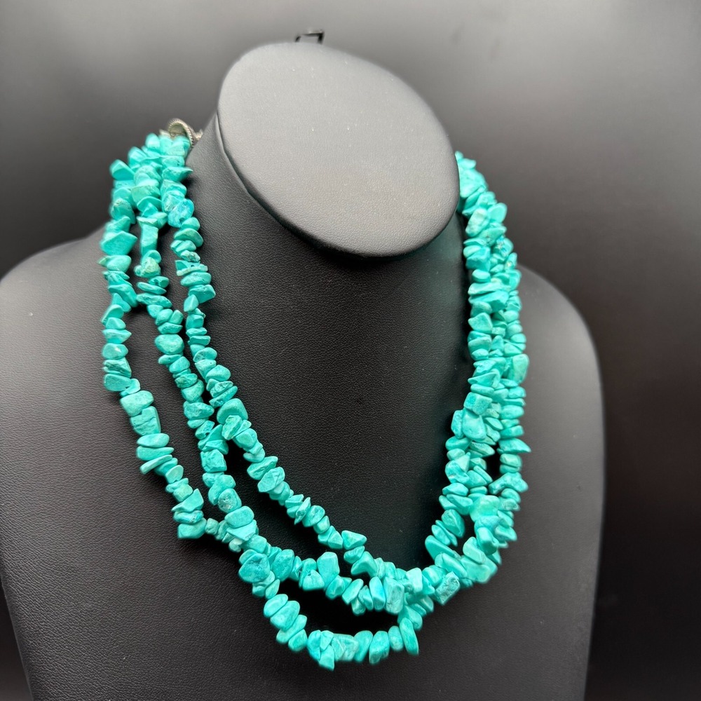 💎 3-Strand Turquoise Blue Chip‎ Bead Necklace 16"-20" Boho Statement Style 💎